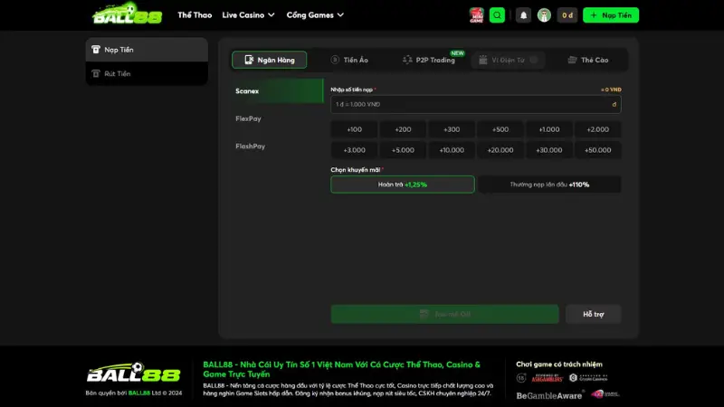 Chuyển khoản ngân hàng là một trong những phương thức nạp tiền Ball88 phổ biến nhất